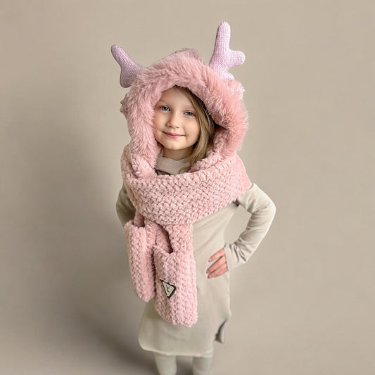 Plush Hooded Scarf- Waffle Knit PINK